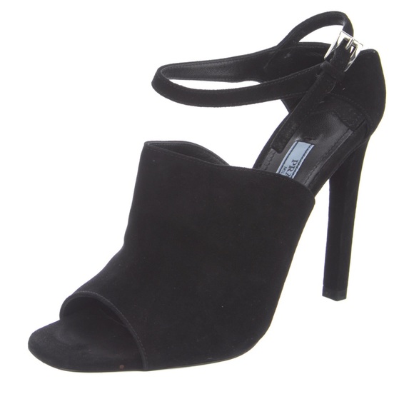 PRADA ankle strap black suede heels sandals with box, bag, and extra tips. - Picture 2 of 11